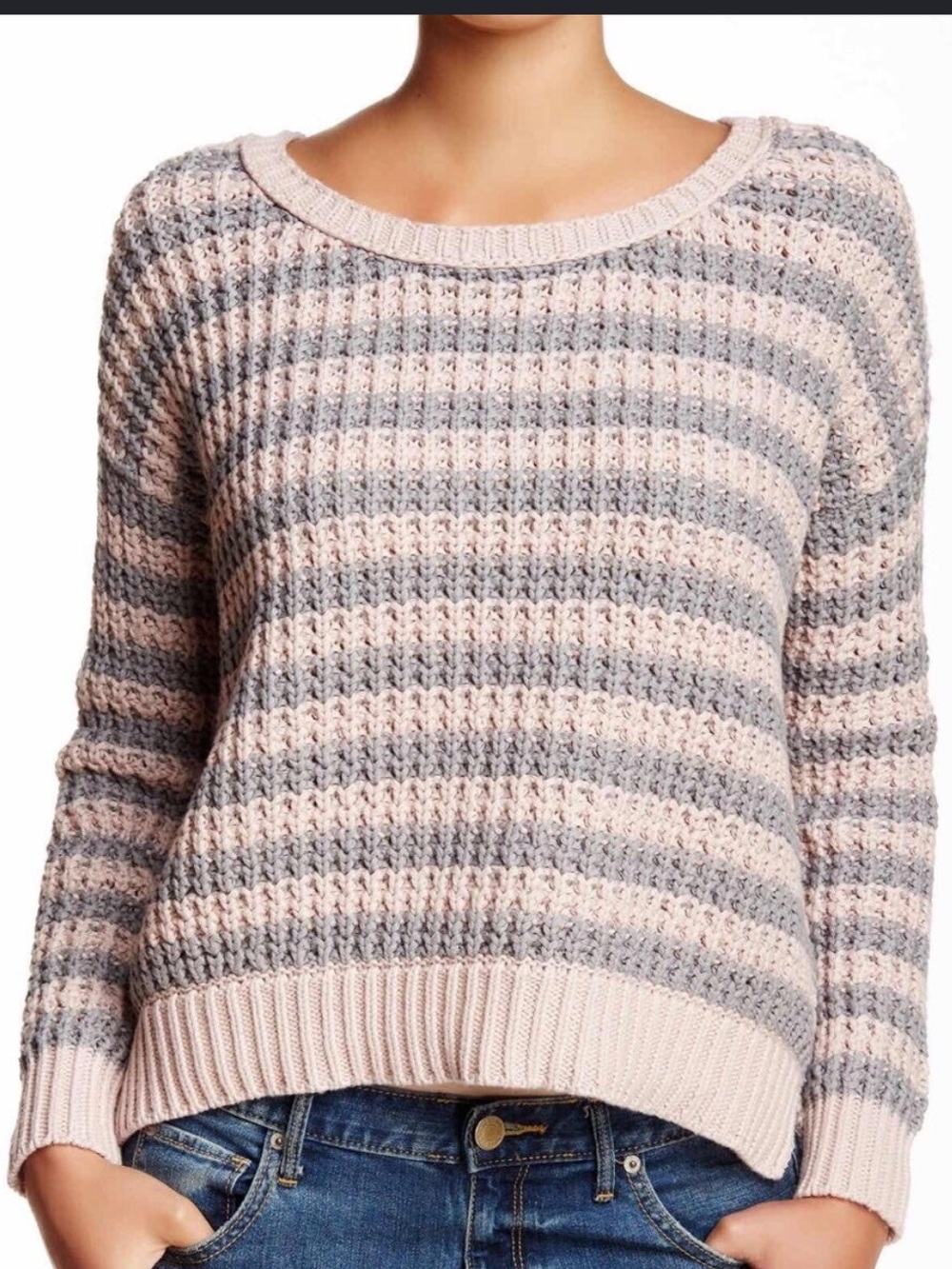 Free People Pink and Gray Chunky Knit Sweater